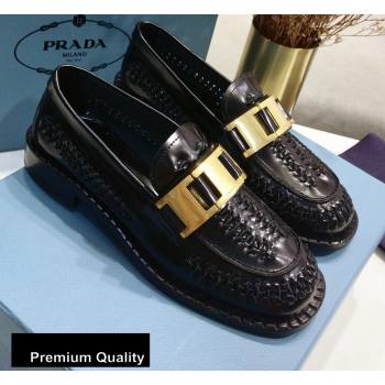 Prada Braided Leather Loafers Black 2020 (jincheng-20080323)