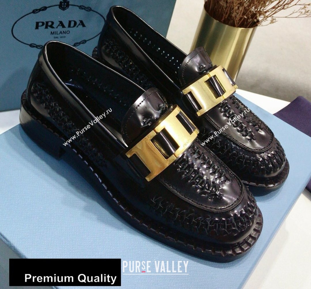 Prada Braided Leather Loafers Black 2020 (jincheng-20080323)