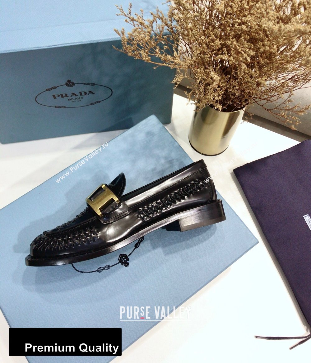 Prada Braided Leather Loafers Black 2020 (jincheng-20080323)