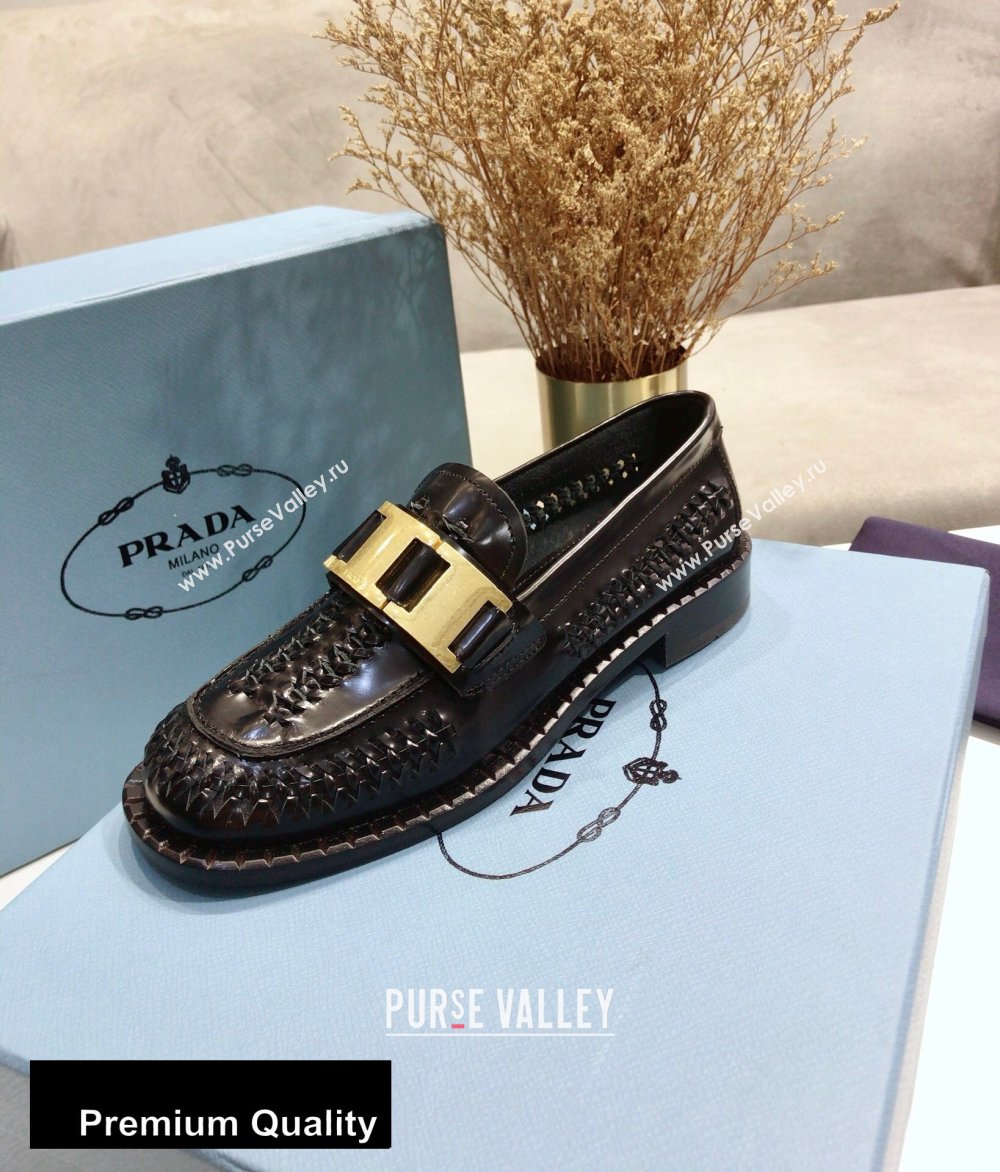 Prada Braided Leather Loafers Black 2020 (jincheng-20080323)