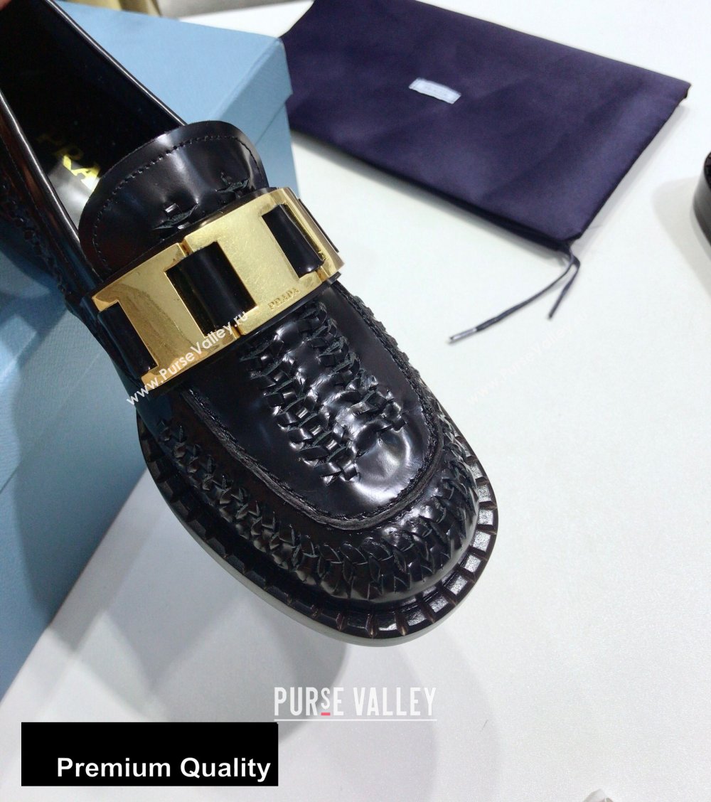 Prada Braided Leather Loafers Black 2020 (jincheng-20080323)