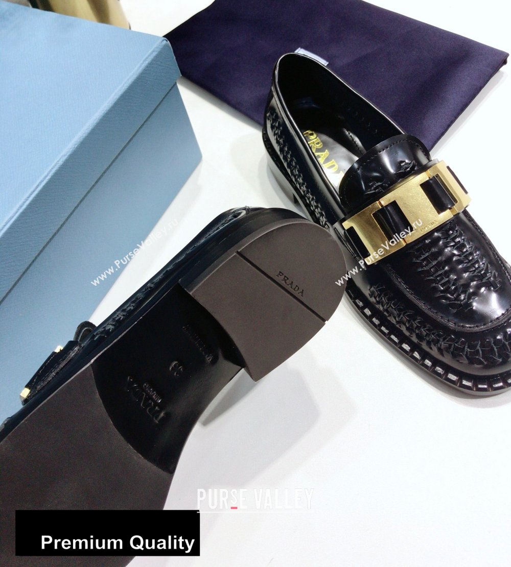Prada Braided Leather Loafers Black 2020 (jincheng-20080323)