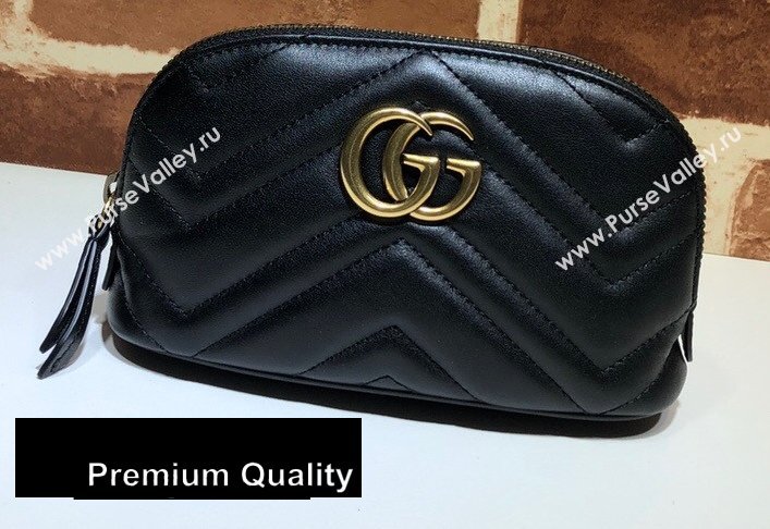 Gucci Leather GG Marmont Medium Cosmetic Case Bag 625544 Black 2020 (delihang-20080401)
