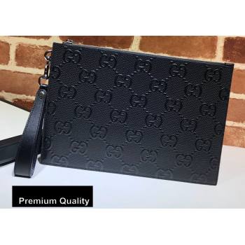 Gucci GG Embossed Pouch Clutch Bag 625569 Black 2020 (delihang-20080412)