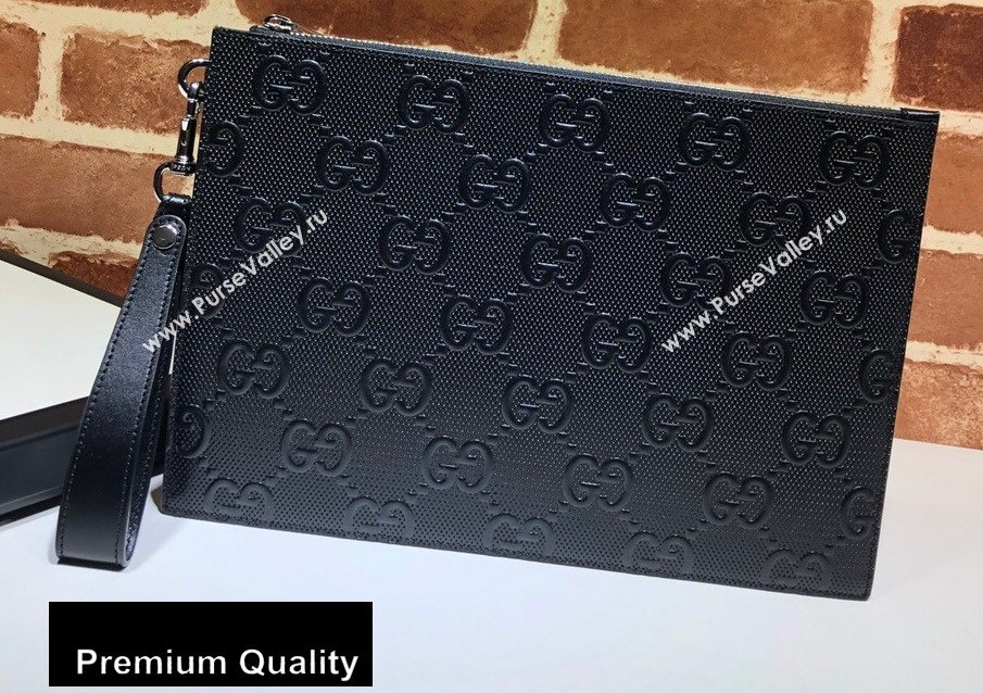 Gucci GG Embossed Pouch Clutch Bag 625569 Black 2020 (delihang-20080412)