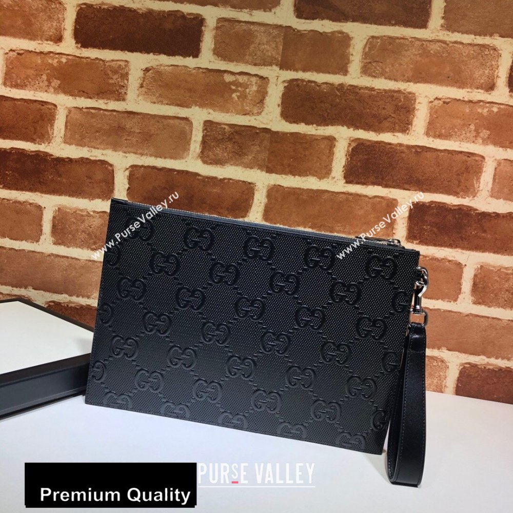 Gucci GG Embossed Pouch Clutch Bag 625569 Black 2020 (delihang-20080412)