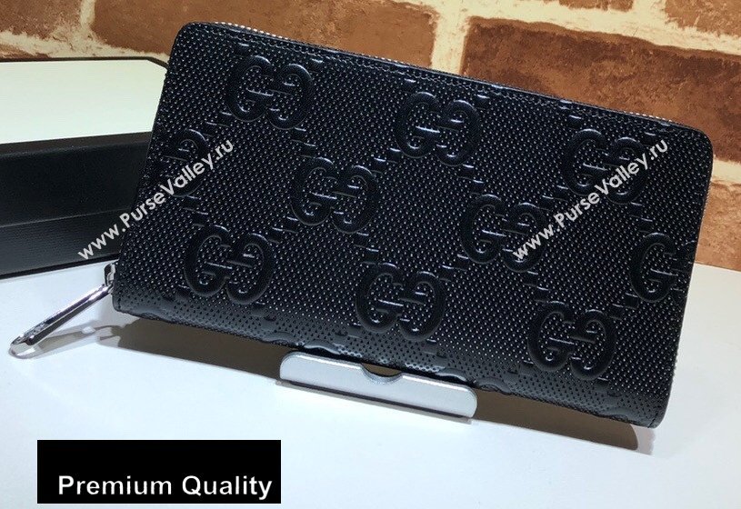 Gucci GG Embossed Zip Around Wallet 625558 Black 2020 (delihang-20080414)
