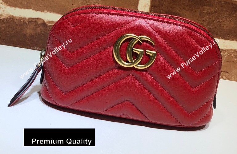 Gucci Leather GG Marmont Medium Cosmetic Case Bag 625544 Red 2020 (delihang-20080402)