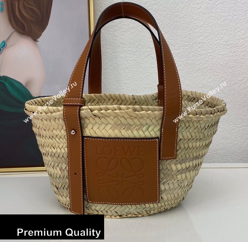 Loewe Small Basket bag in palm leaf and calfskin (nana-20080516)
