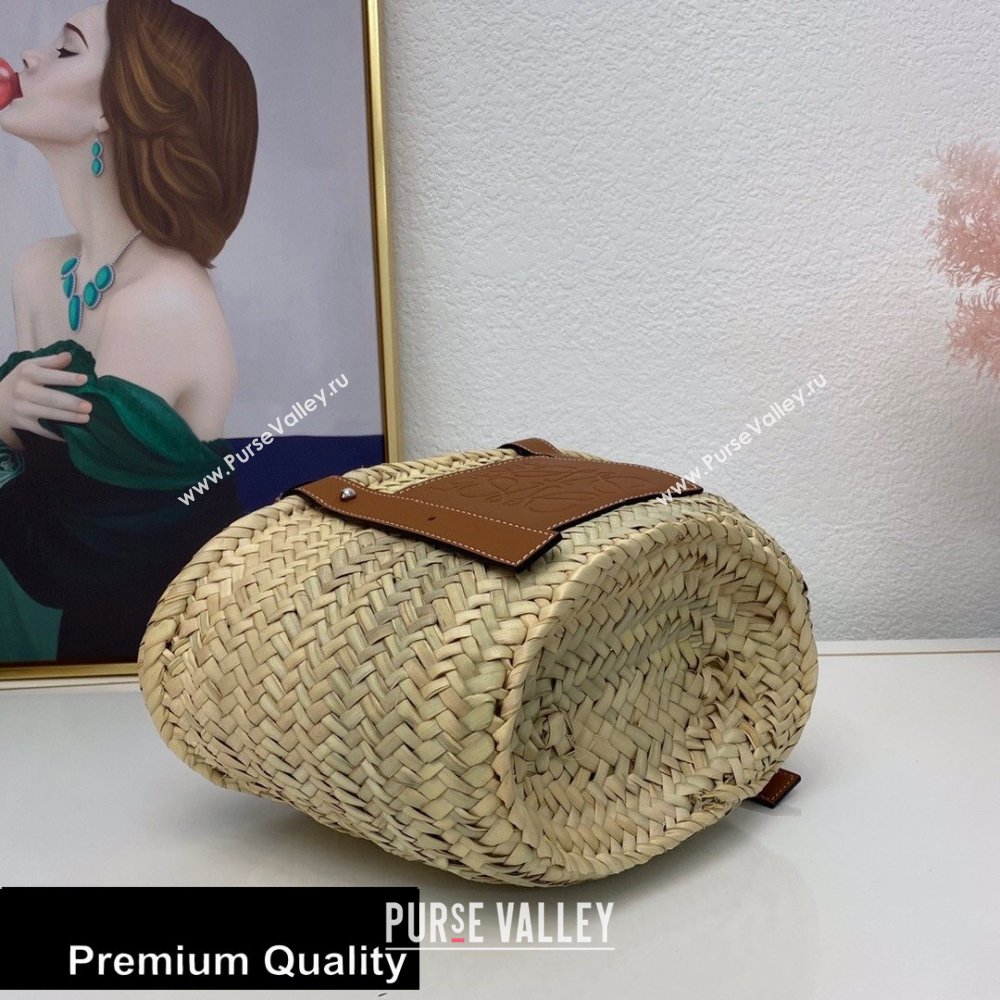 Loewe Small Basket bag in palm leaf and calfskin (nana-20080516)