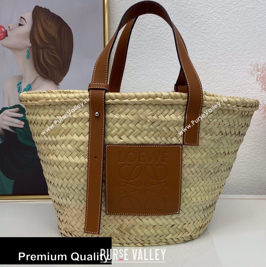 Loewe Medium Basket bag in palm leaf and calfskin (nana-20080515)