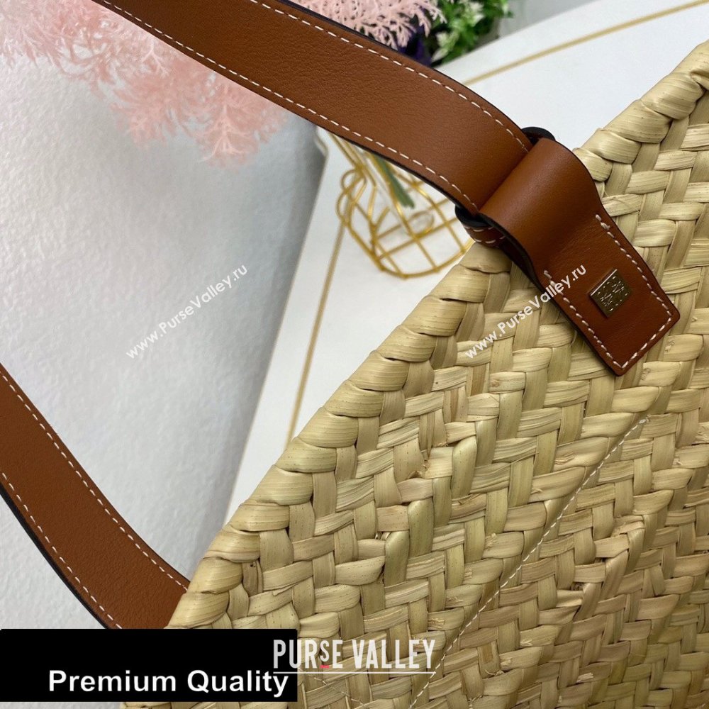 Loewe Medium Basket bag in palm leaf and calfskin (nana-20080515)