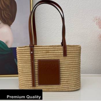 Loewe Small Square Basket bag in raffia and calfskin (nana-20080521)