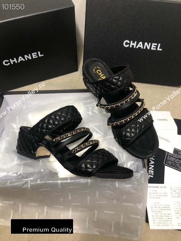 Chanel Heel 4.5cm Lambskin Chain Mules Black 2020 (gaozitai-20081421)