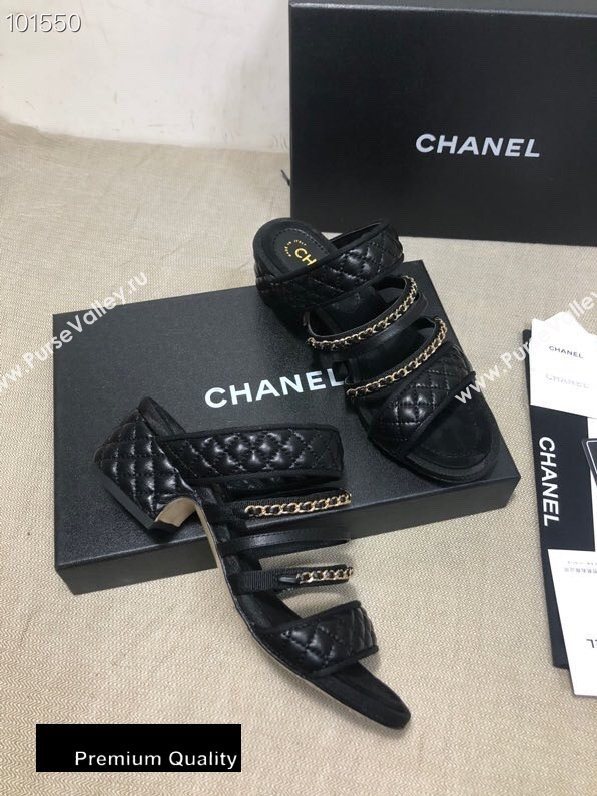 Chanel Heel 4.5cm Lambskin Chain Mules Black 2020 (gaozitai-20081421)