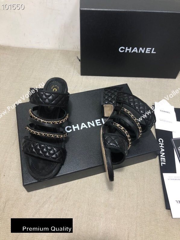Chanel Heel 4.5cm Lambskin Chain Mules Black 2020 (gaozitai-20081421)