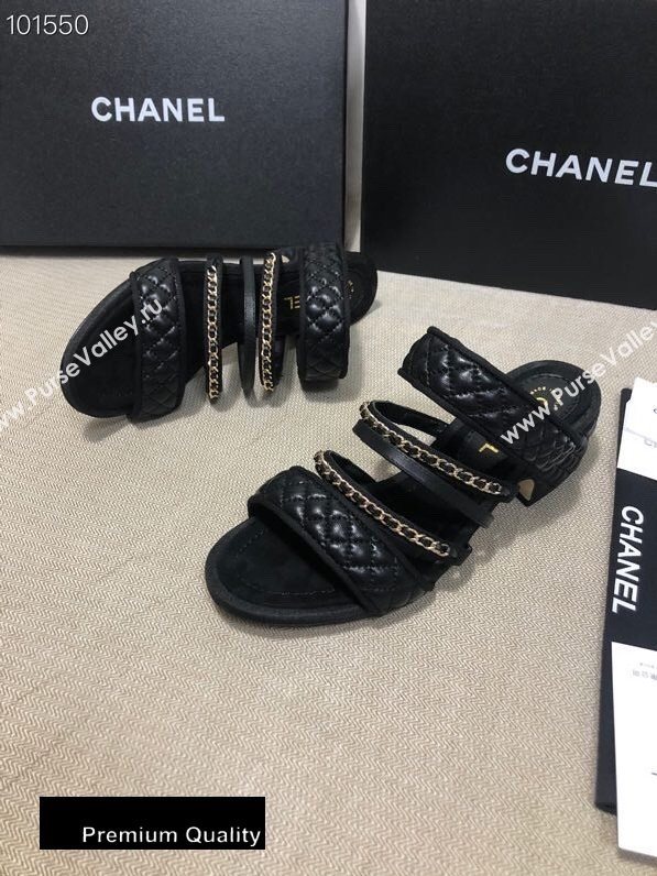 Chanel Heel 4.5cm Lambskin Chain Mules Black 2020 (gaozitai-20081421)
