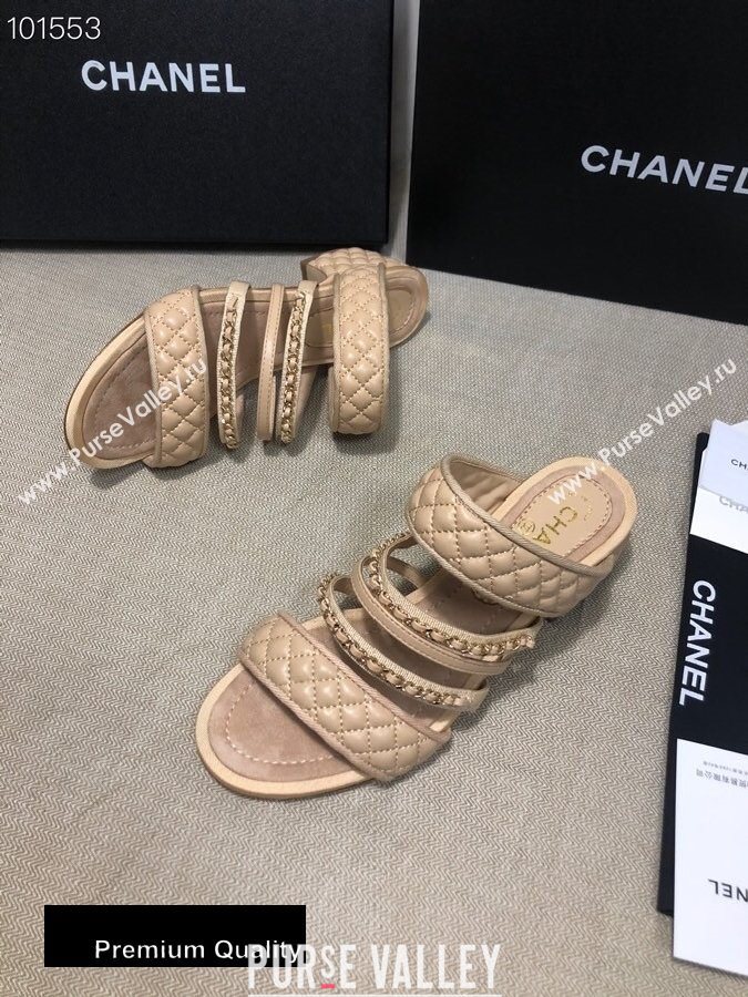 Chanel Heel 4.5cm Lambskin Chain Mules Beige 2020 (gaozitai-20081422)