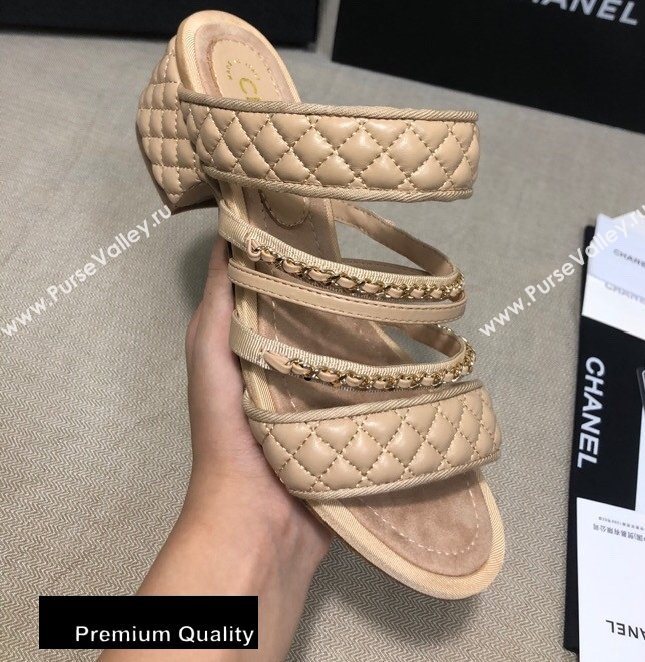 Chanel Heel 4.5cm Lambskin Chain Mules Beige 2020 (gaozitai-20081422)