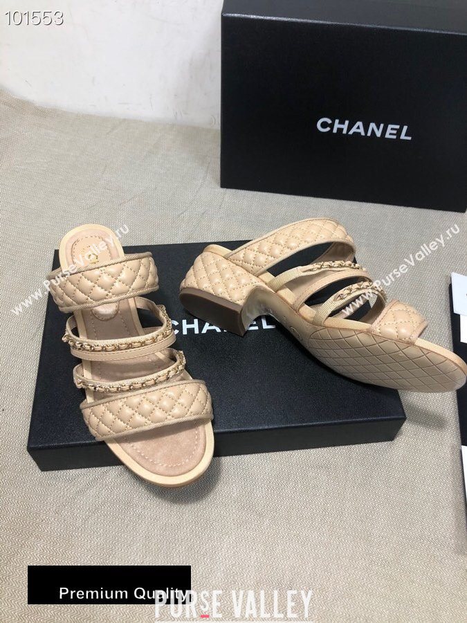 Chanel Heel 4.5cm Lambskin Chain Mules Beige 2020 (gaozitai-20081422)