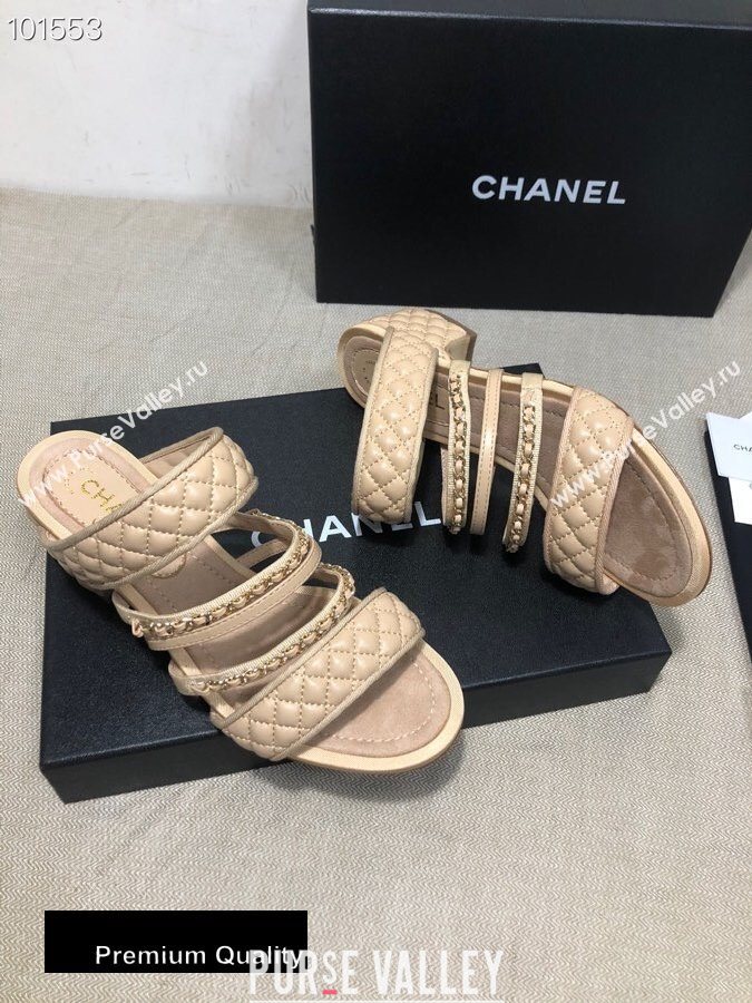 Chanel Heel 4.5cm Lambskin Chain Mules Beige 2020 (gaozitai-20081422)