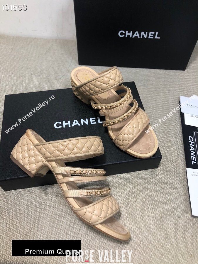Chanel Heel 4.5cm Lambskin Chain Mules Beige 2020 (gaozitai-20081422)