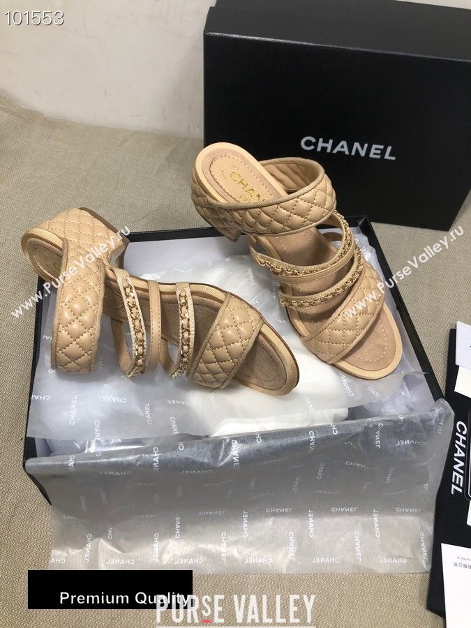 Chanel Heel 4.5cm Lambskin Chain Mules Beige 2020 (gaozitai-20081422)