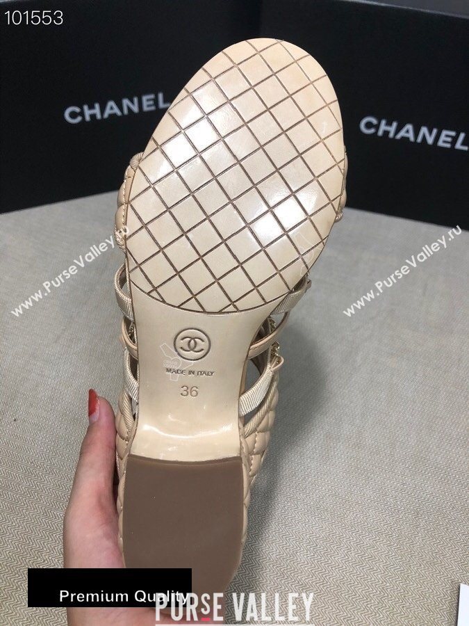 Chanel Heel 4.5cm Lambskin Chain Mules Beige 2020 (gaozitai-20081422)