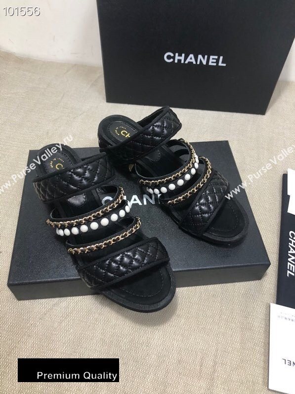 Chanel Heel 4.5cm Lambskin Chain and Pearl Mules Black 2020 (gaozitai-20081423)