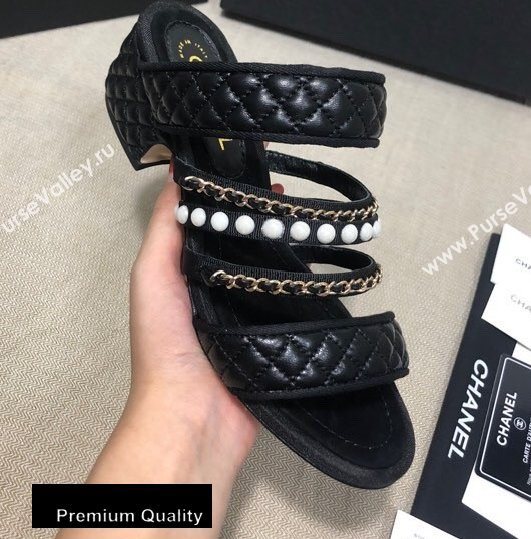 Chanel Heel 4.5cm Lambskin Chain and Pearl Mules Black 2020 (gaozitai-20081423)