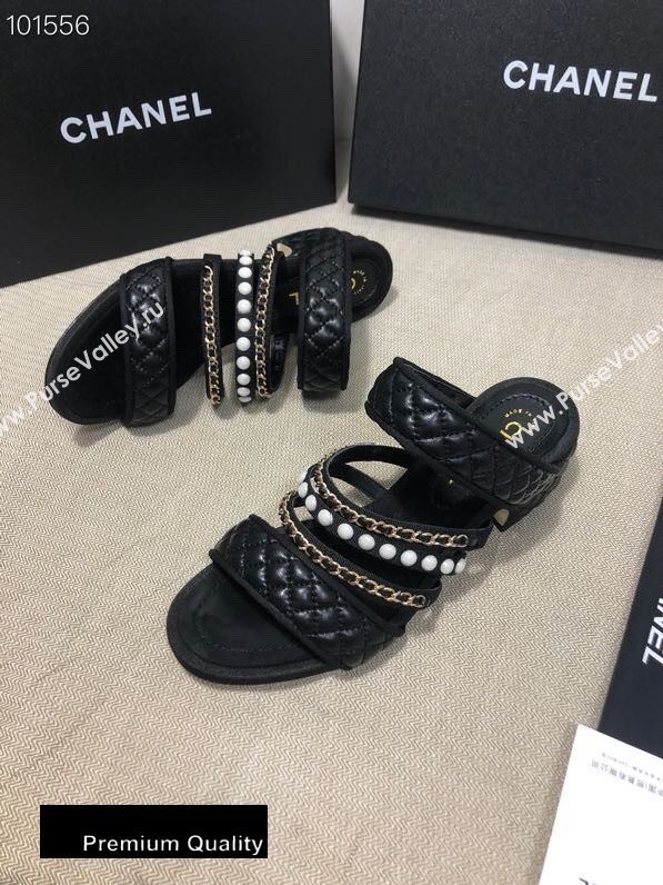 Chanel Heel 4.5cm Lambskin Chain and Pearl Mules Black 2020 (gaozitai-20081423)