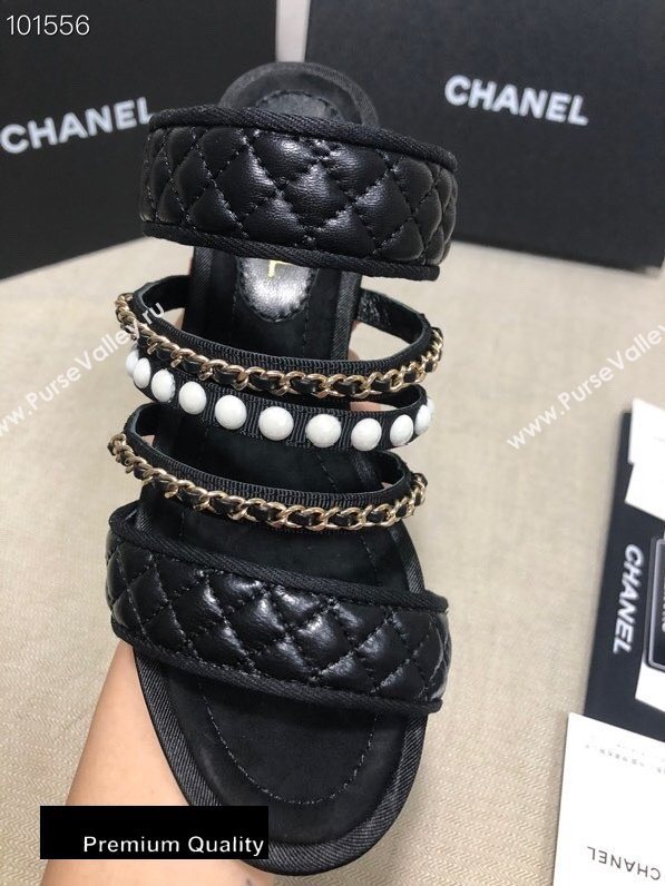Chanel Heel 4.5cm Lambskin Chain and Pearl Mules Black 2020 (gaozitai-20081423)