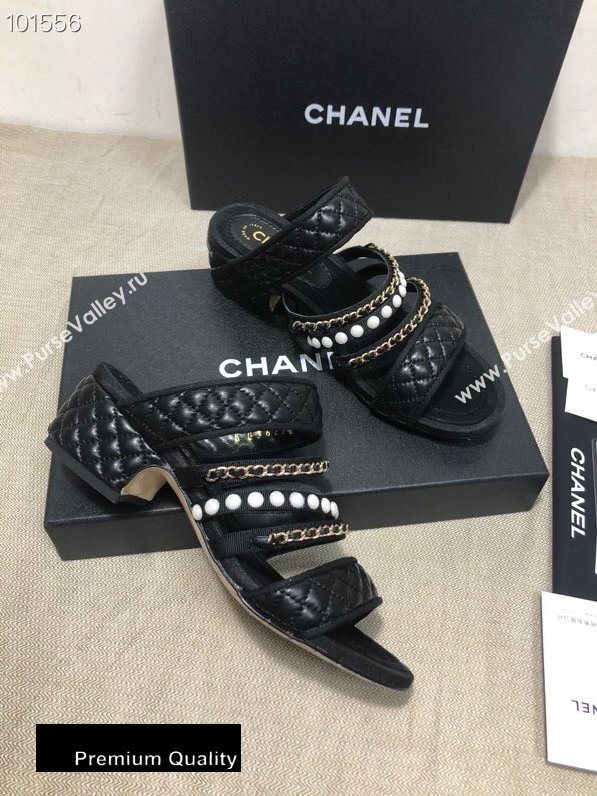 Chanel Heel 4.5cm Lambskin Chain and Pearl Mules Black 2020 (gaozitai-20081423)