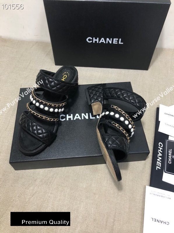 Chanel Heel 4.5cm Lambskin Chain and Pearl Mules Black 2020 (gaozitai-20081423)