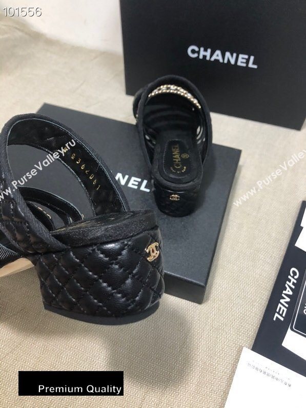 Chanel Heel 4.5cm Lambskin Chain and Pearl Mules Black 2020 (gaozitai-20081423)