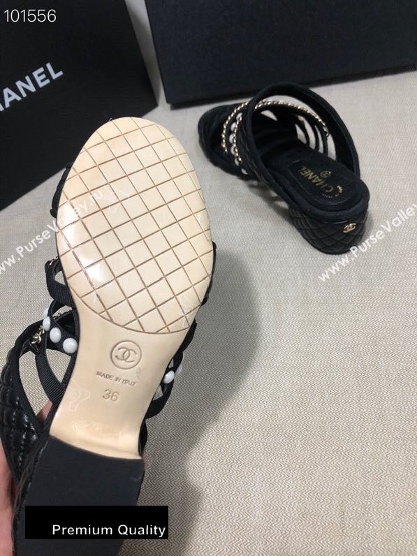 Chanel Heel 4.5cm Lambskin Chain and Pearl Mules Black 2020 (gaozitai-20081423)