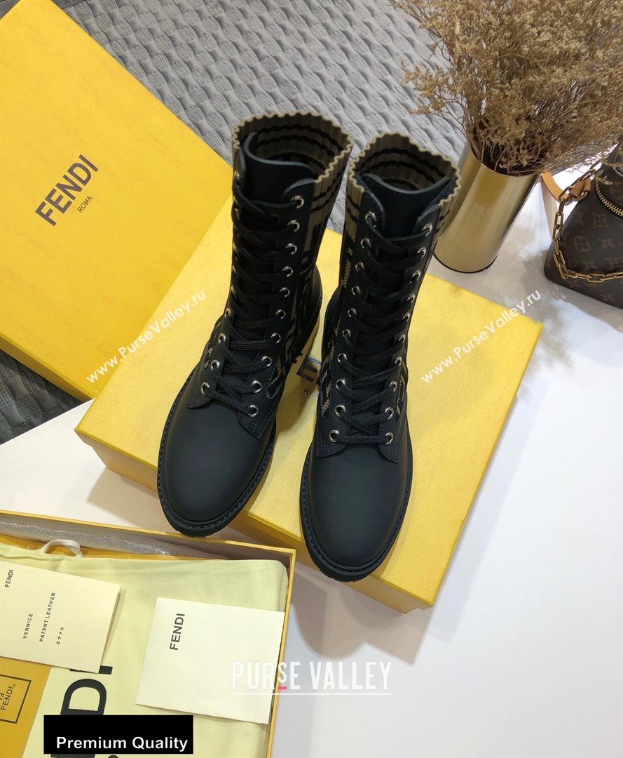Fendi Leather Lace-up Biker Ankle Boots Black/FF Logo 2020 (jincheng-20082109)