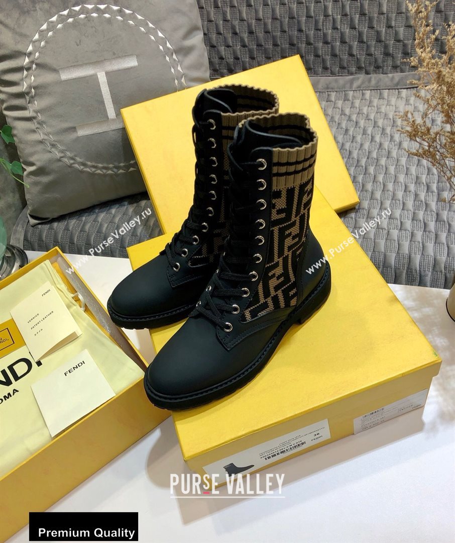 Fendi Leather Lace-up Biker Ankle Boots Black/FF Logo 2020 (jincheng-20082109)