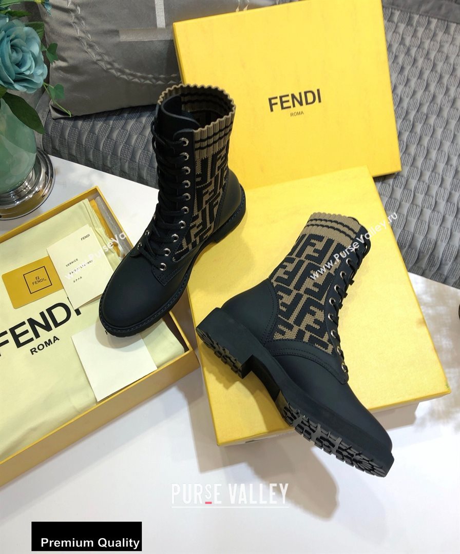 Fendi Leather Lace-up Biker Ankle Boots Black/FF Logo 2020 (jincheng-20082109)