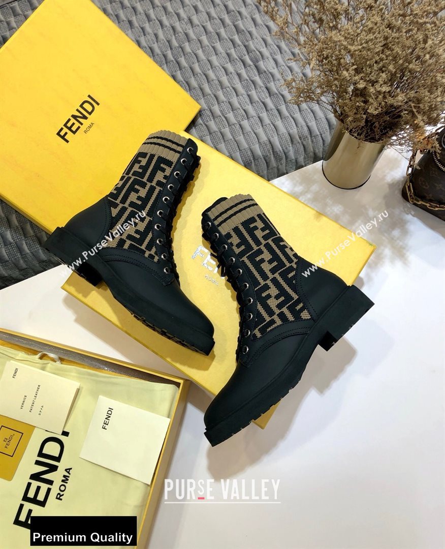 Fendi Leather Lace-up Biker Ankle Boots Black/FF Logo 2020 (jincheng-20082109)