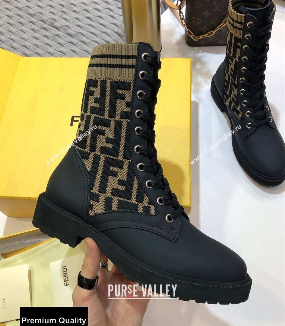Fendi Leather Lace-up Biker Ankle Boots Black/FF Logo 2020 (jincheng-20082109)