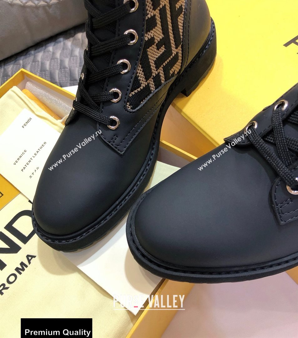 Fendi Leather Lace-up Biker Ankle Boots Black/FF Logo 2020 (jincheng-20082109)