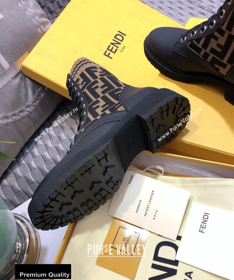 Fendi Leather Lace-up Biker Ankle Boots Black/FF Logo 2020 (jincheng-20082109)