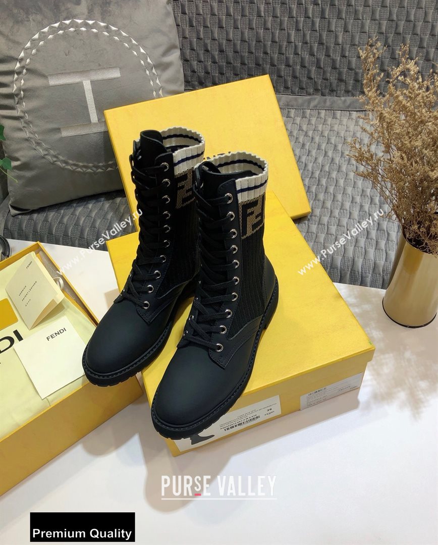Fendi Leather Lace-up Biker Ankle Boots Black 2020 (jincheng-20082108)
