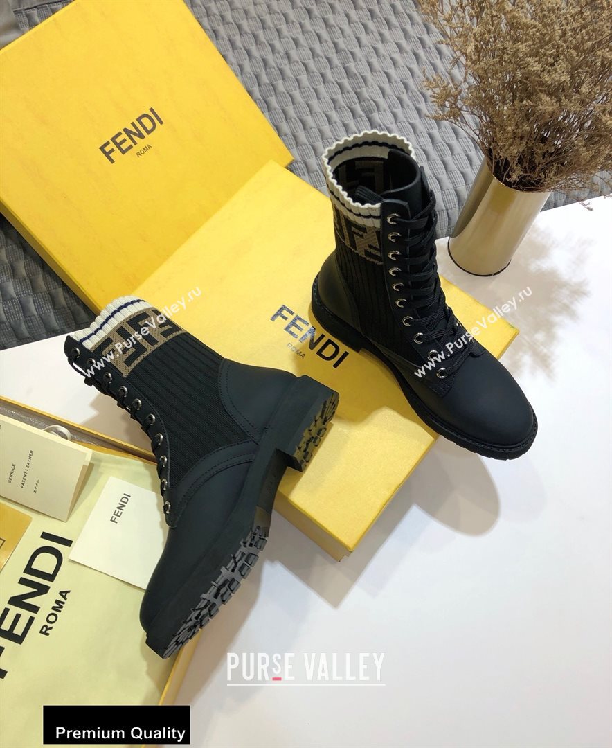 Fendi Leather Lace-up Biker Ankle Boots Black 2020 (jincheng-20082108)