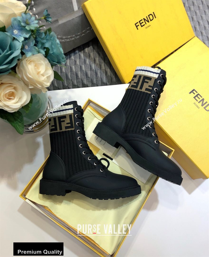 Fendi Leather Lace-up Biker Ankle Boots Black 2020 (jincheng-20082108)