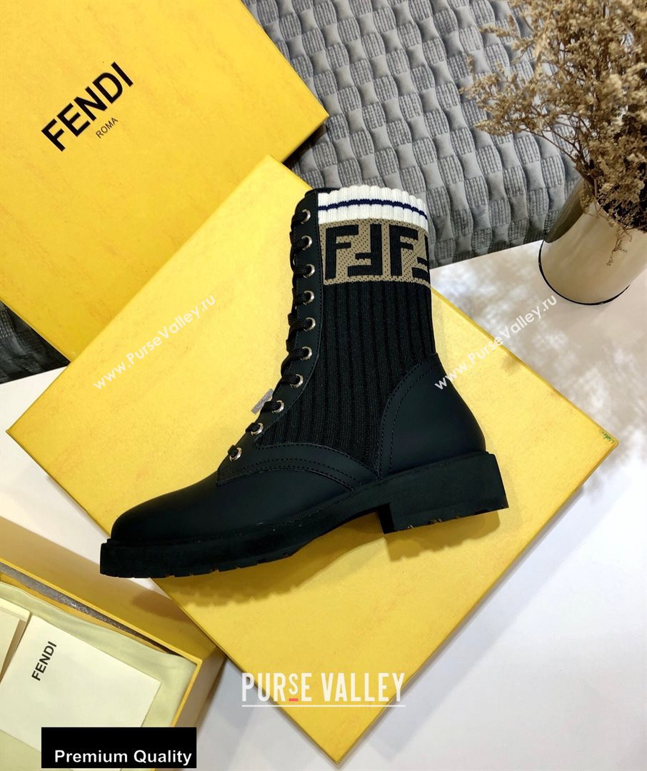 Fendi Leather Lace-up Biker Ankle Boots Black 2020 (jincheng-20082108)