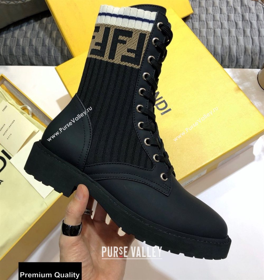 Fendi Leather Lace-up Biker Ankle Boots Black 2020 (jincheng-20082108)