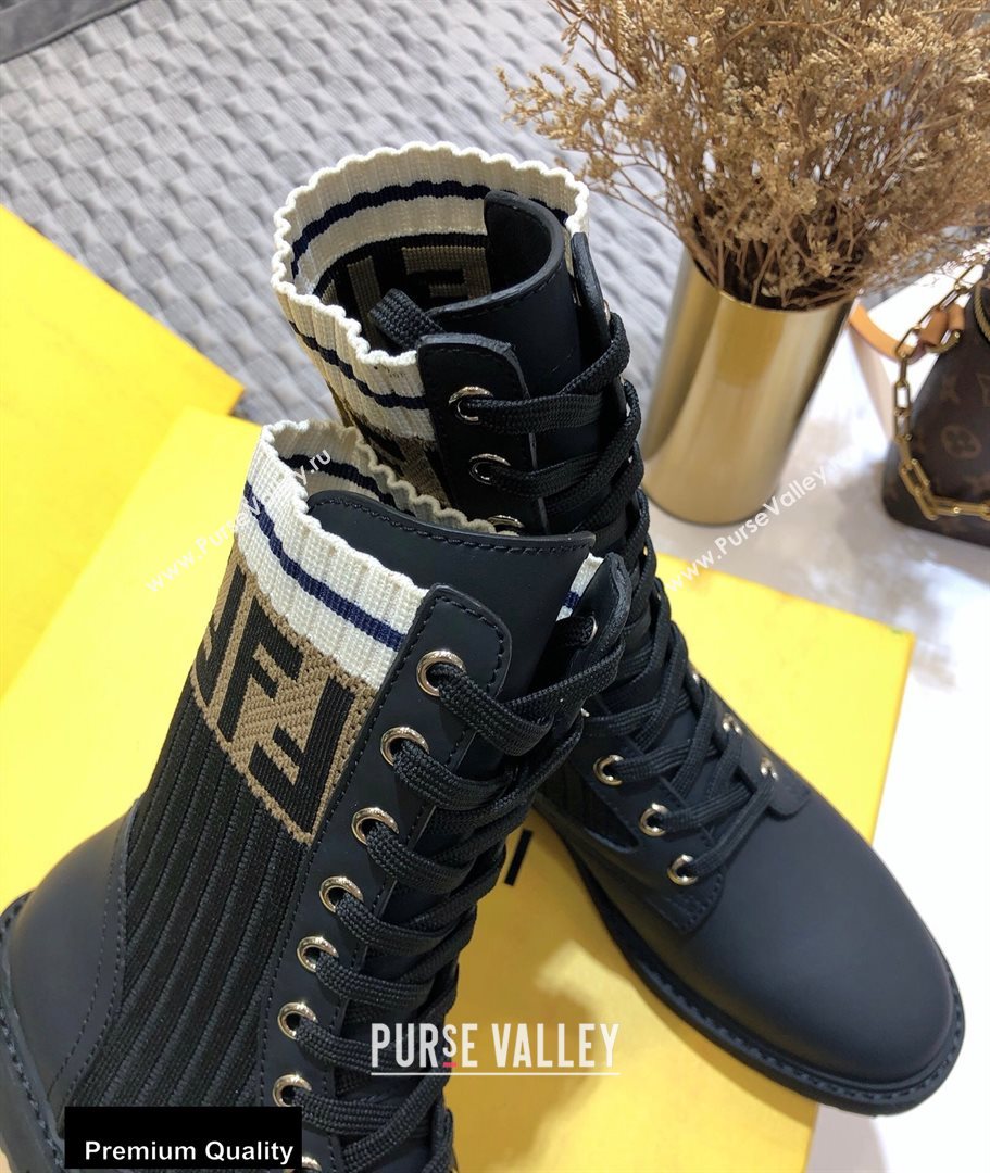 Fendi Leather Lace-up Biker Ankle Boots Black 2020 (jincheng-20082108)