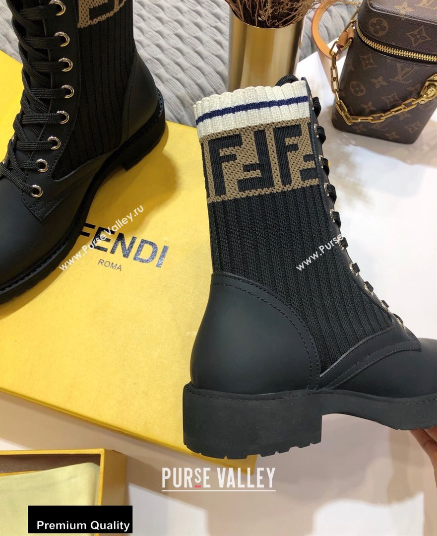 Fendi Leather Lace-up Biker Ankle Boots Black 2020 (jincheng-20082108)